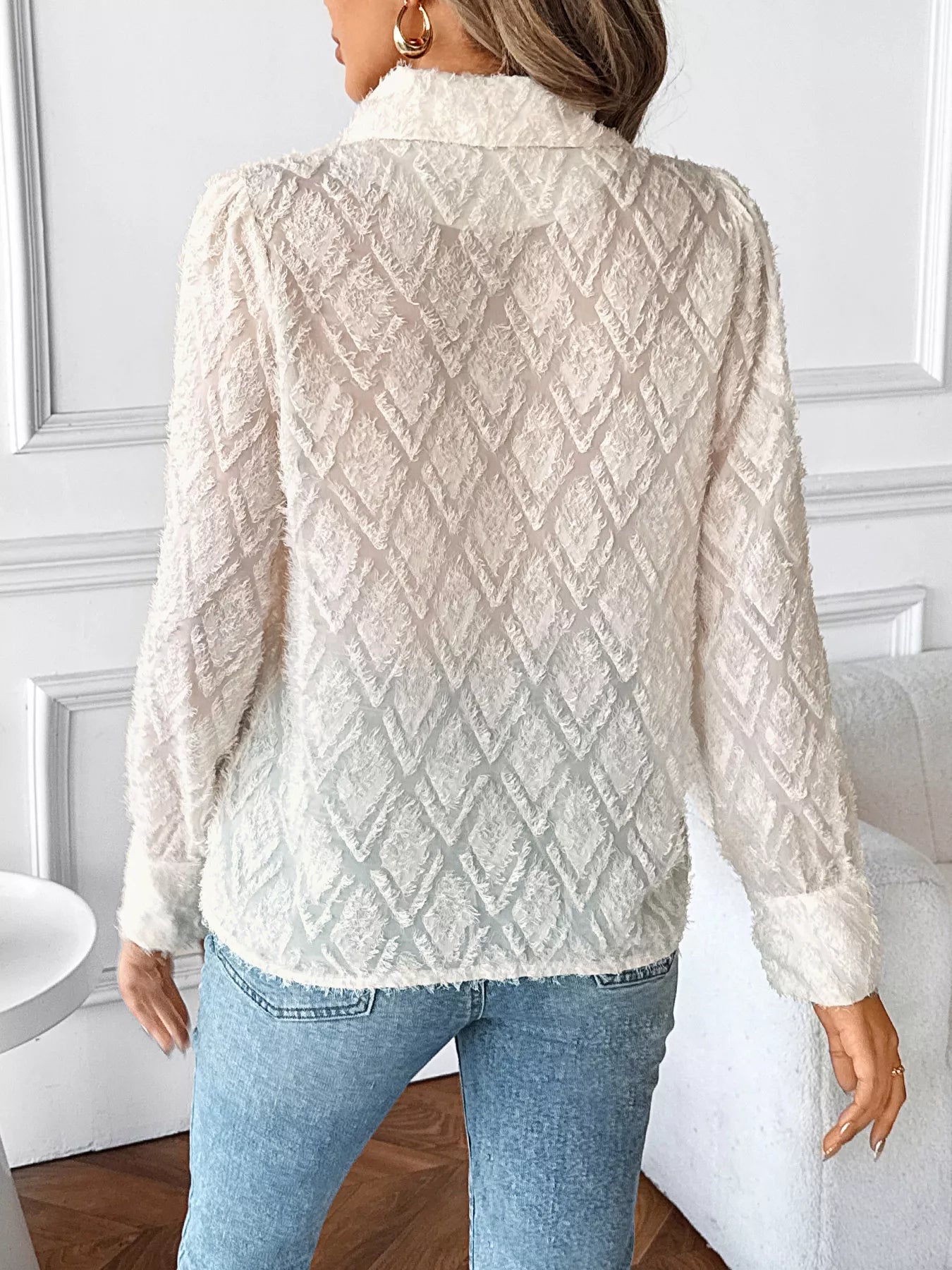 Textured Long Sleeve Button-Up Shirt NicholesGifts