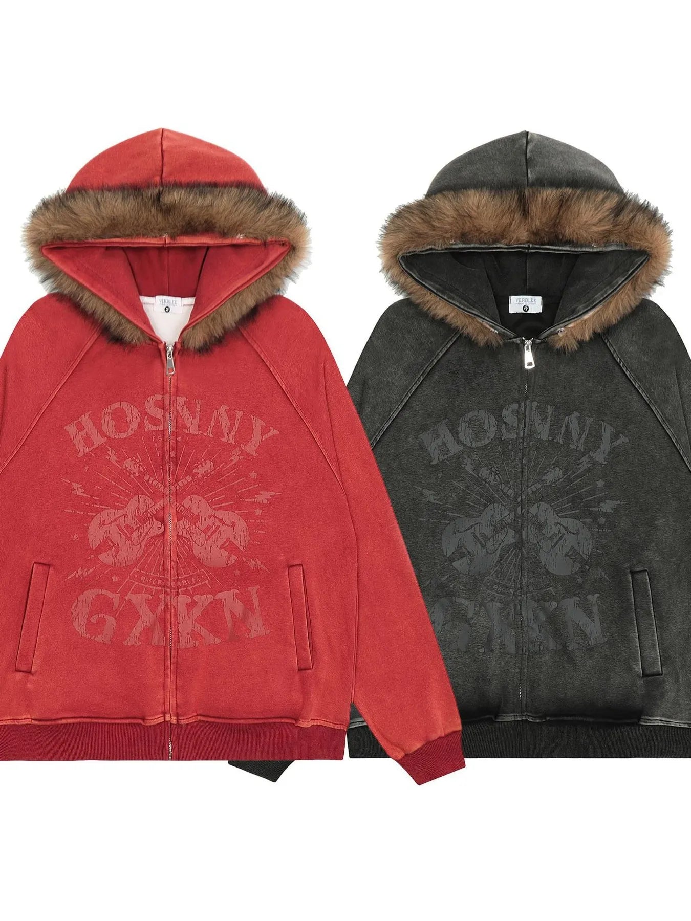 Men's Zip-Up Hoodie with Faux Fur Trim Trendsi