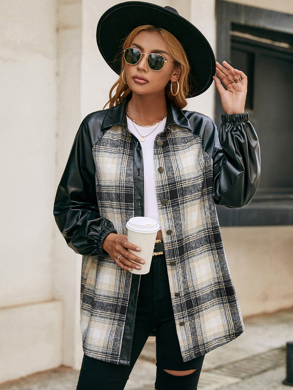 Ivy Lane Plaid Button Down Raglan Sleeve Jacket nicholesgifts