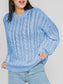 Openwork Round Sleeve Cable-Knit Sweater nicholesgifts