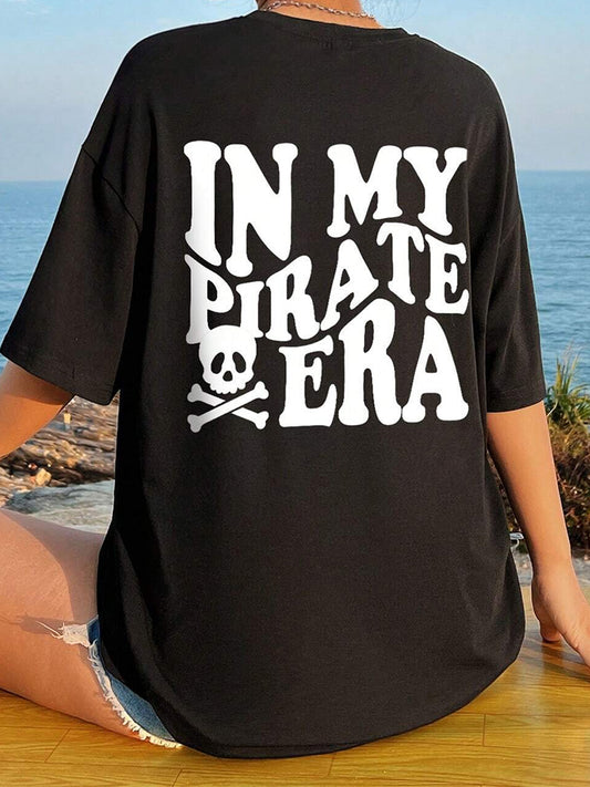 Women In My Pirate Era Round Neck Short Sleeve Black T-Shirt nicholesgifts