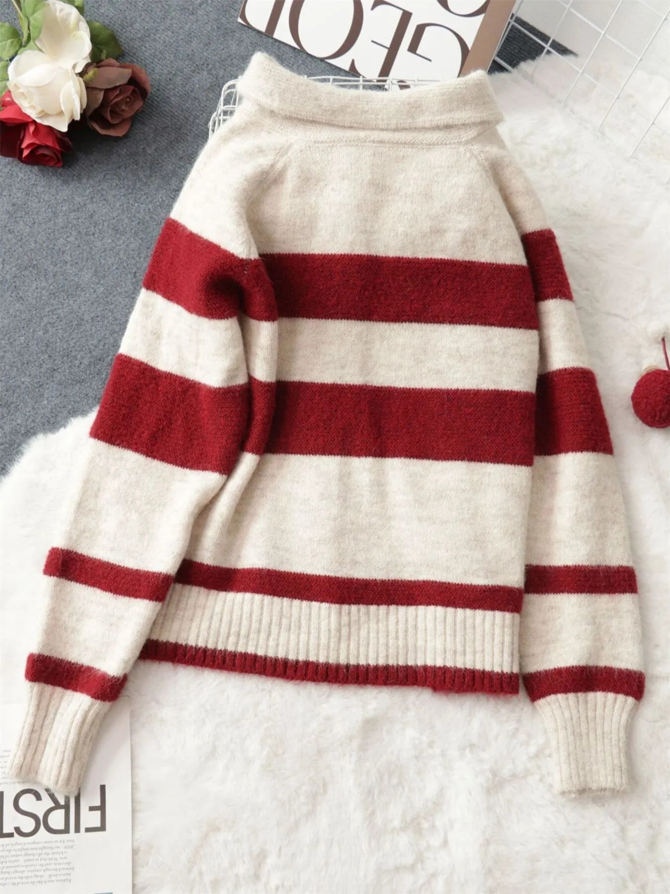 Striped Button-Up Cozy Cardigan