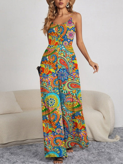 Decorative Button Spaghetti Strap Wide Leg Jumpsuit nicholesgifts