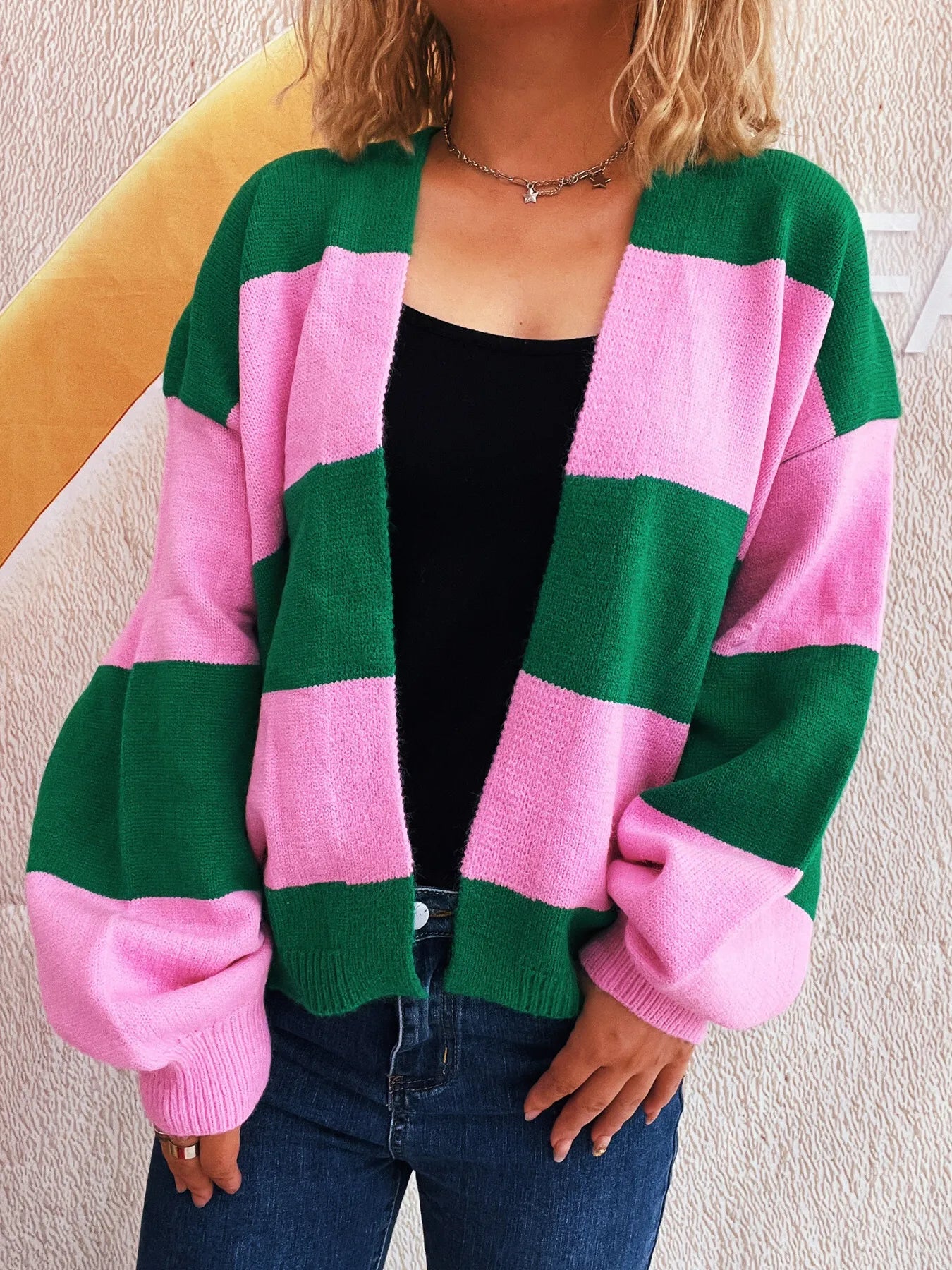 Color Block Open Front Cardigan