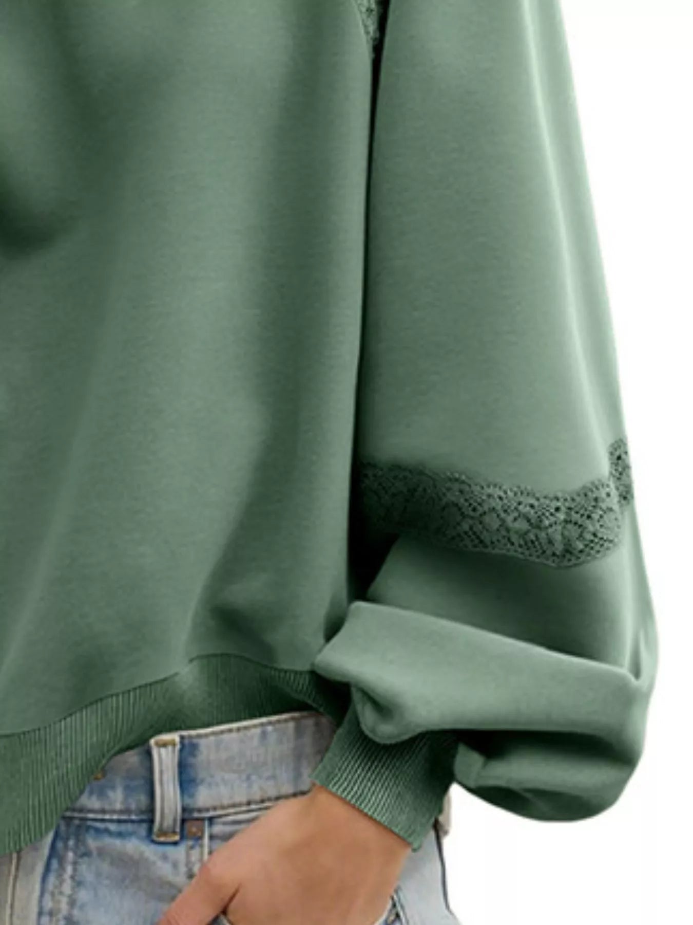 Lace Detail Notched Long Sleeve Sweatshirt Trendsi