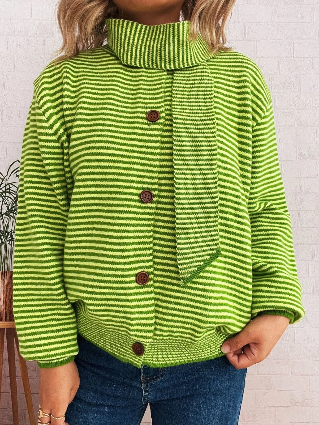 Striped Button Up Long Sleeve Cardigan NicholesGifts