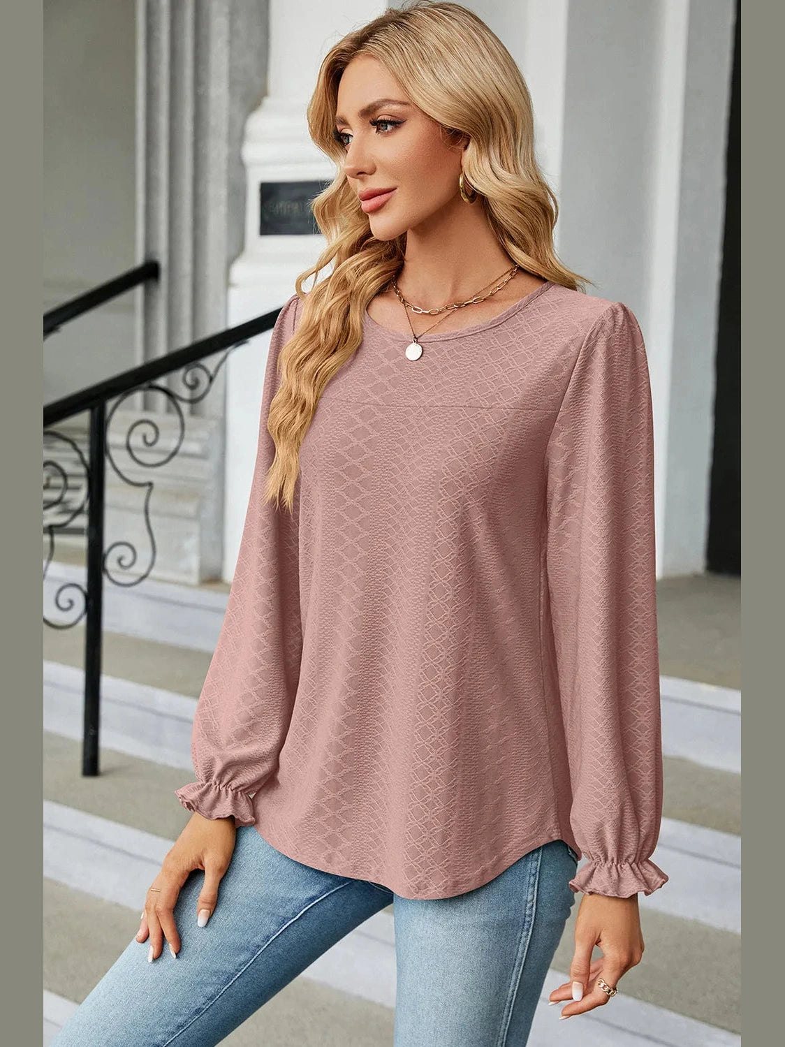 Round Neck Flounce Sleeve T-Shirt NicholesGifts