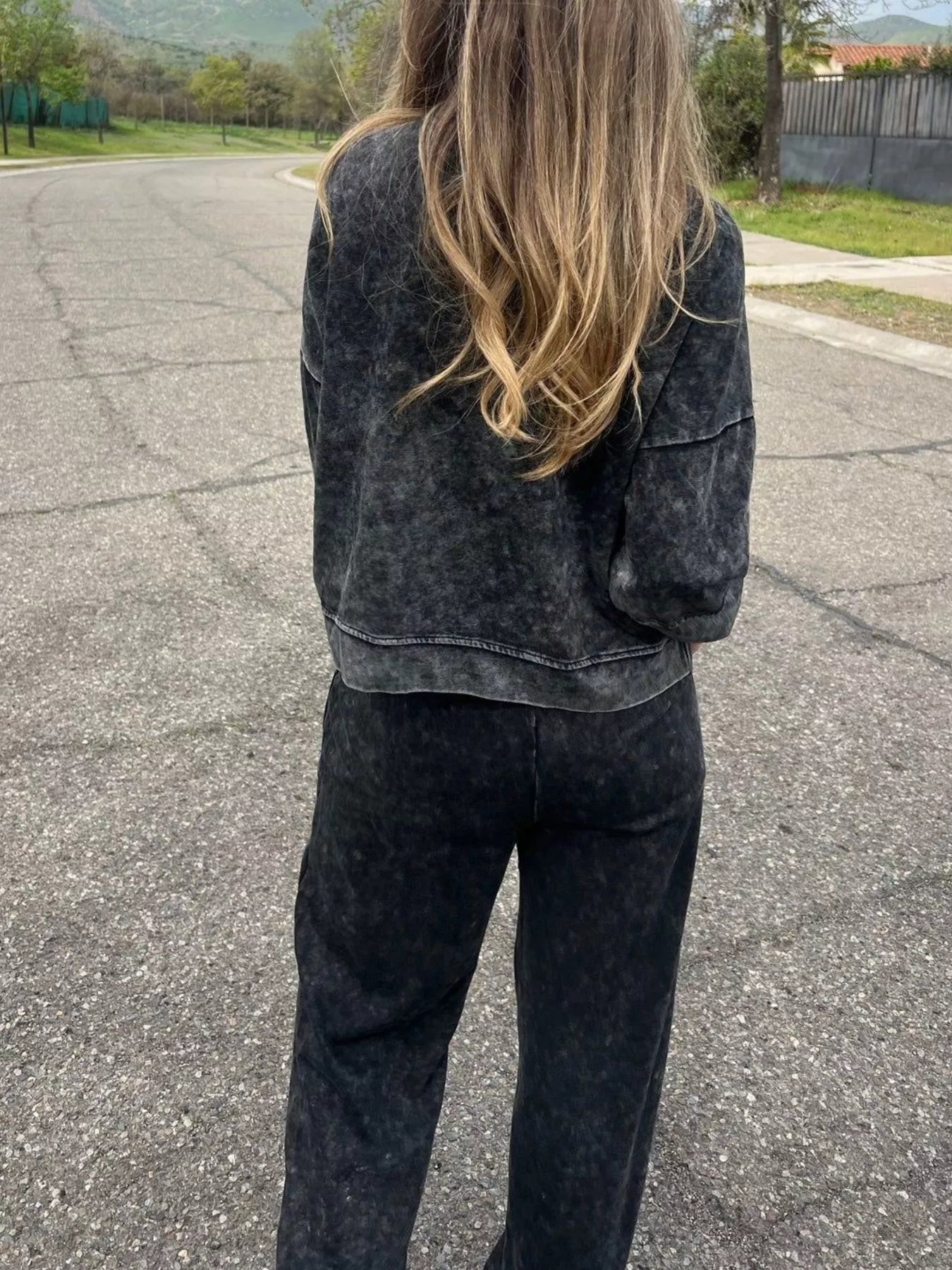 Full Size Washed Round Neck Top and Drawstring Pants Set Plus Size nicholesgifts