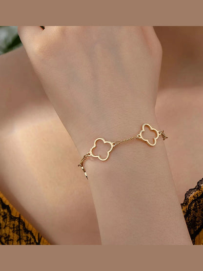 18K Gold-Plated Four Leaf Clover Bracelet nicholesgifts