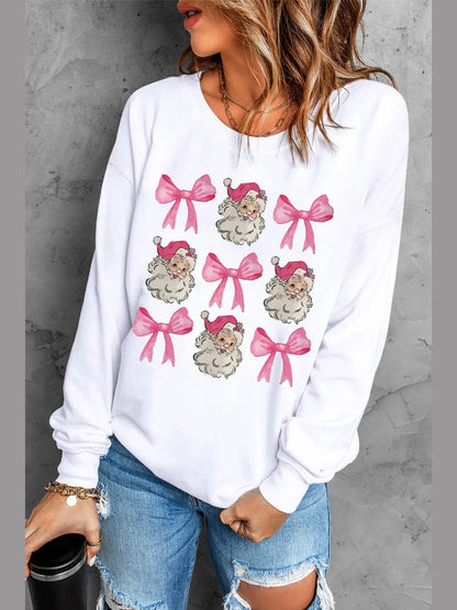 Santa & Bow Graphic Long Sleeve Sweatshirt nicholesgifts