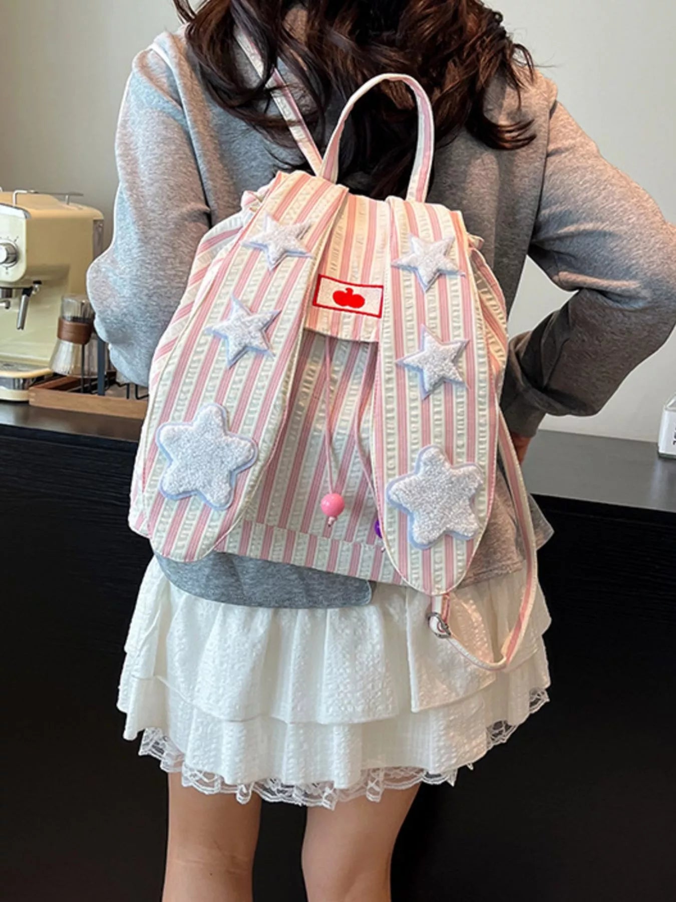 Striped Star Bunny Ear Backpack Bag nicholesgifts