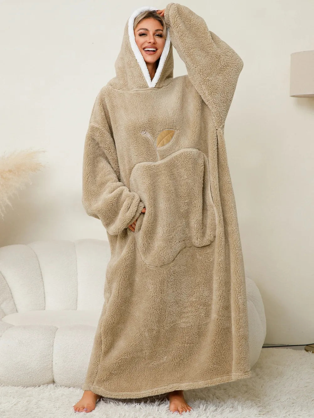 Pocketed Contrast Long Sleeve Hooded Lounge Dress nicholesgifts
