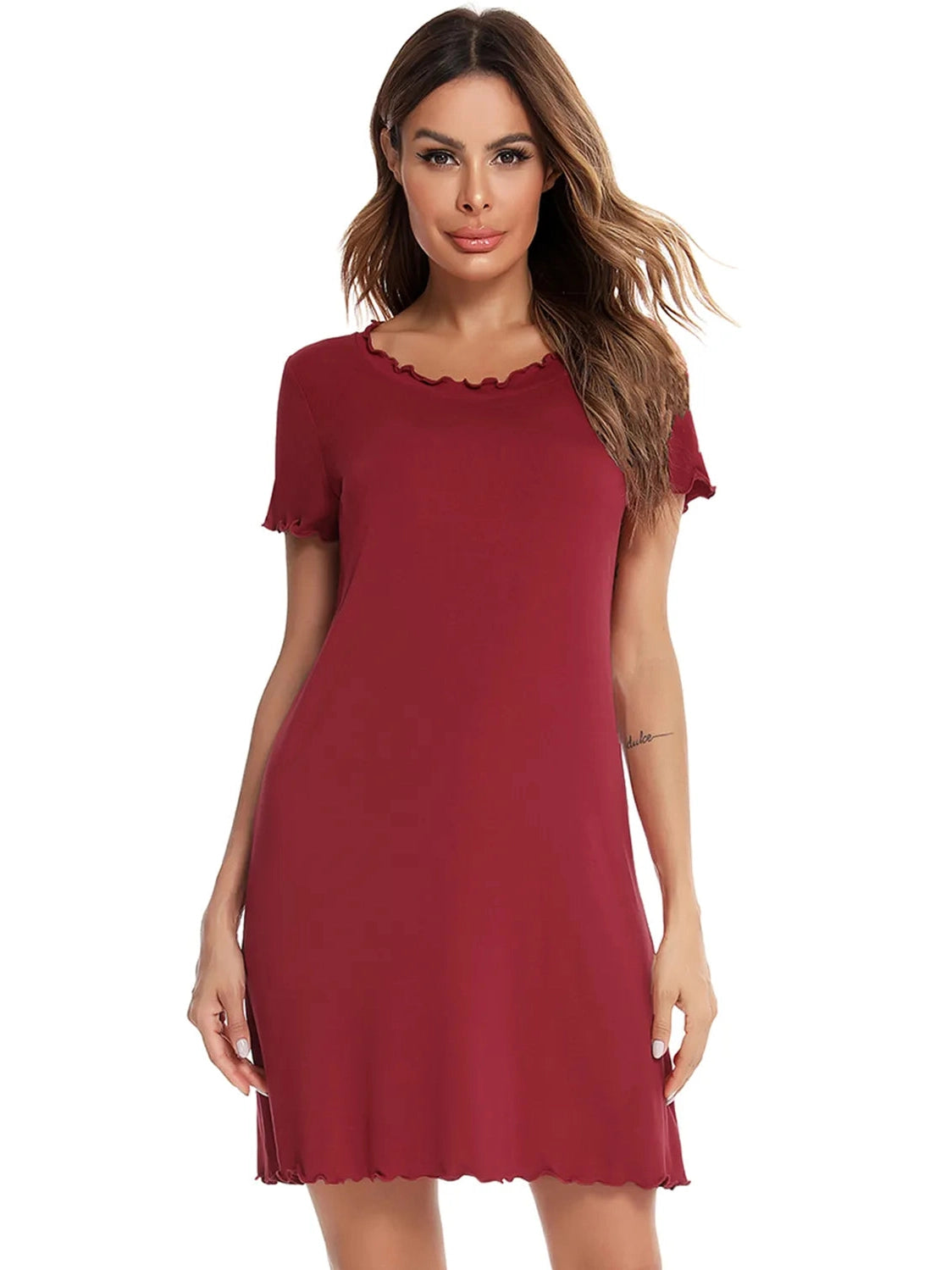 Round Neck Short Sleeve Lounge Dress nicholesgifts