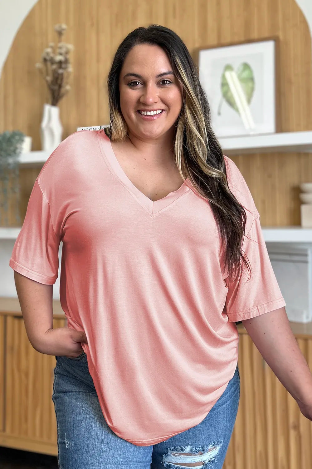 Basic Bae Full Size Bamboo V-Neck Drop Shoulder T-Shirt NicholesGifts