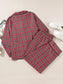 Plus Size Plaid Collared Neck Top and Pants Lounge Set nicholesgifts