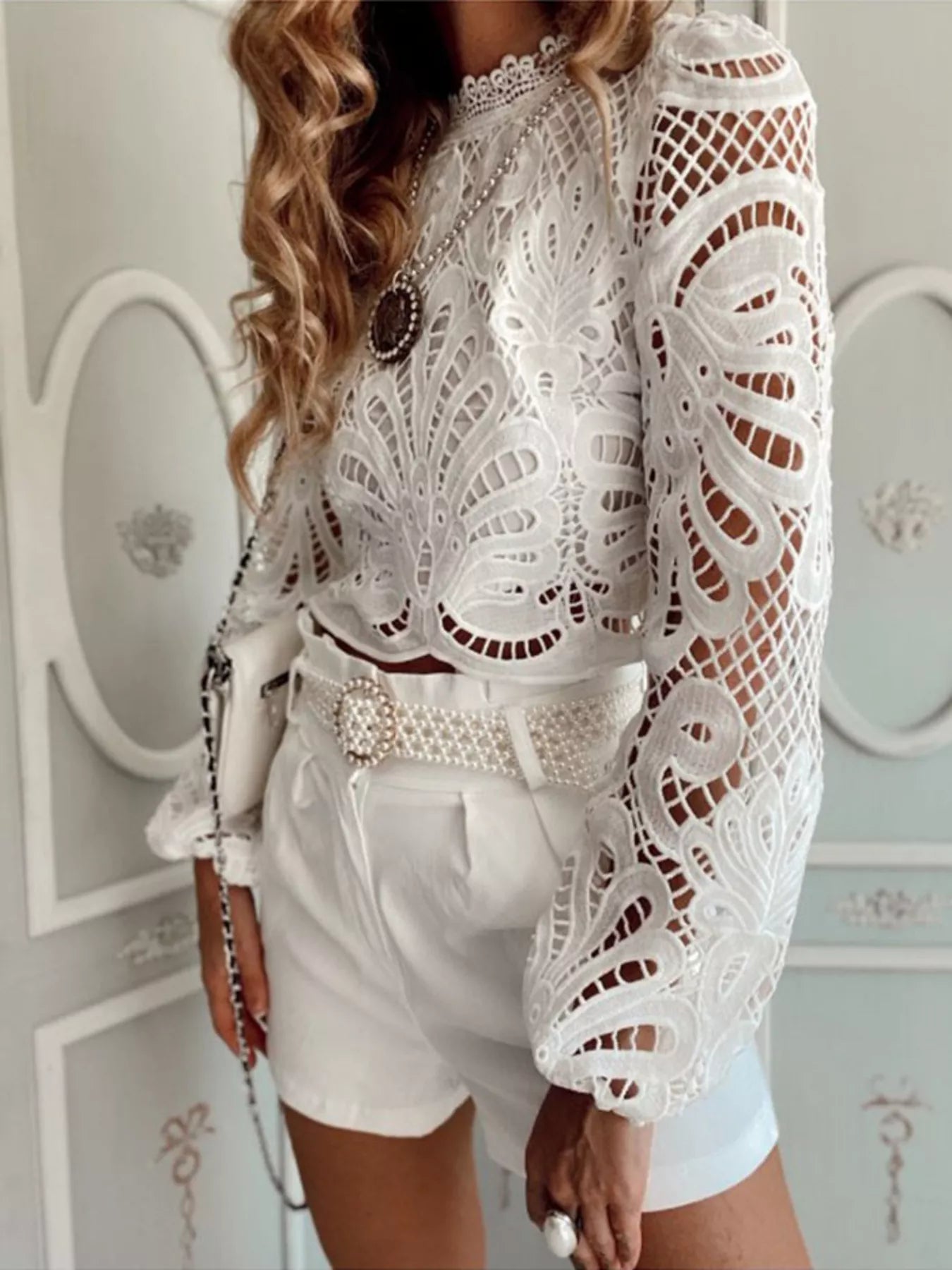 Lace Crochet Long Sleeve Blouse