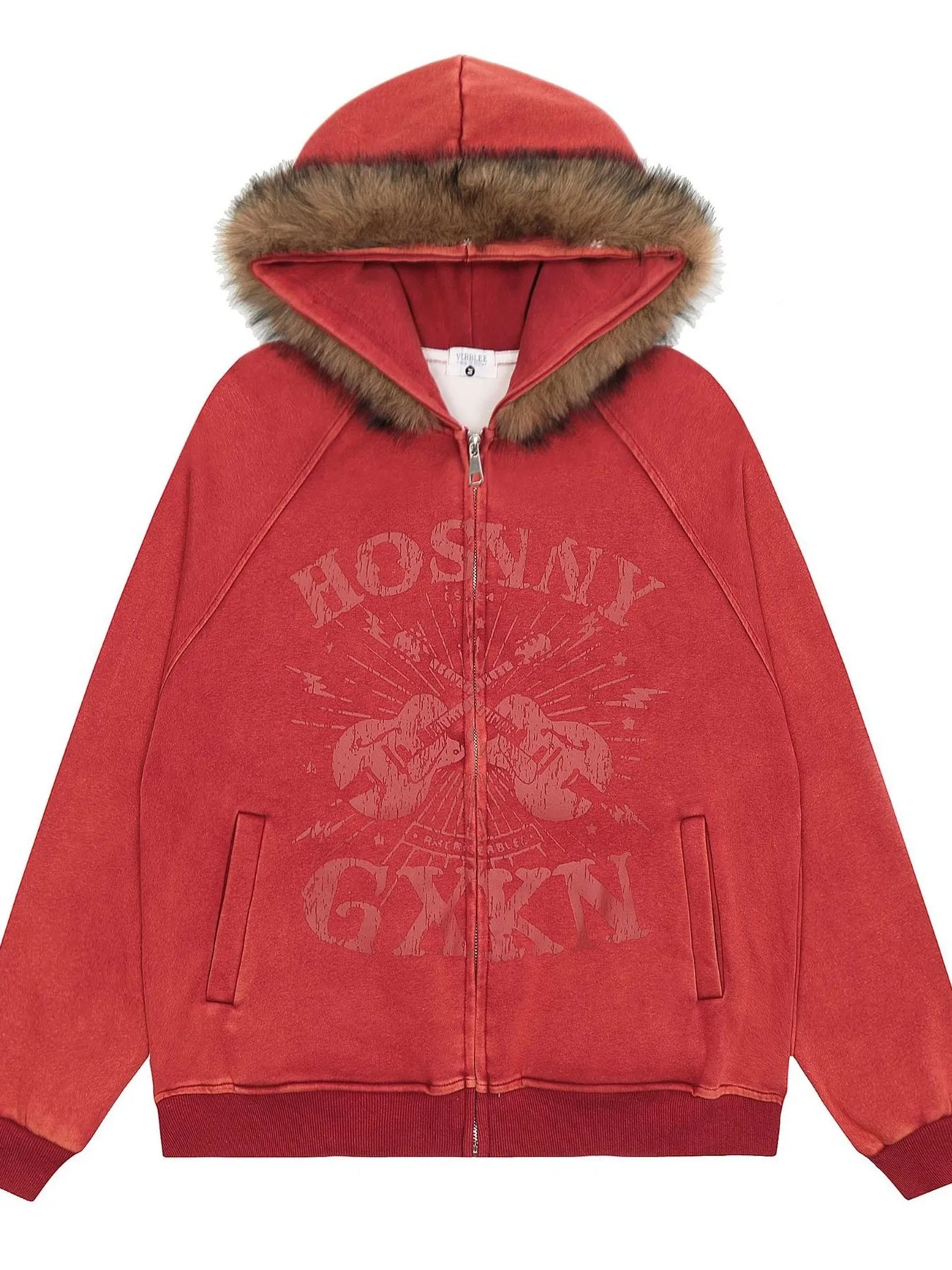 Men's Zip-Up Hoodie with Faux Fur Trim Trendsi