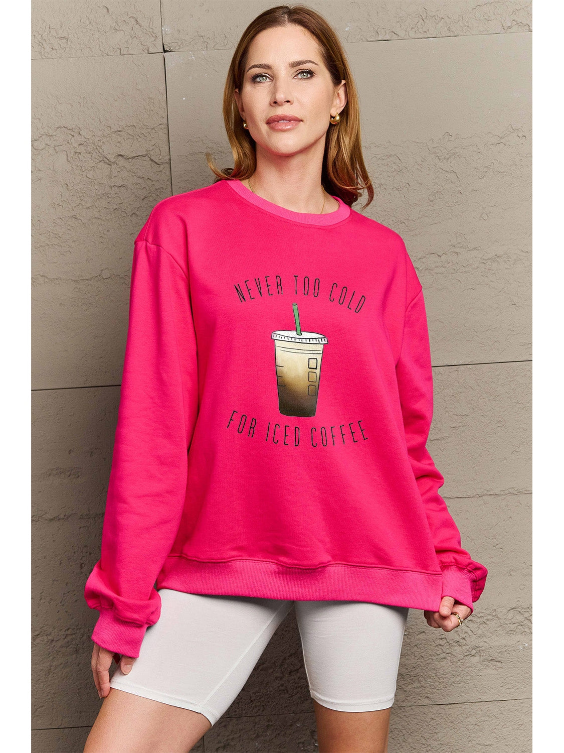 Women Simply Love Full Size Never Too Cold For Iced Coffee Round Neck Sweatshirt nicholesgifts