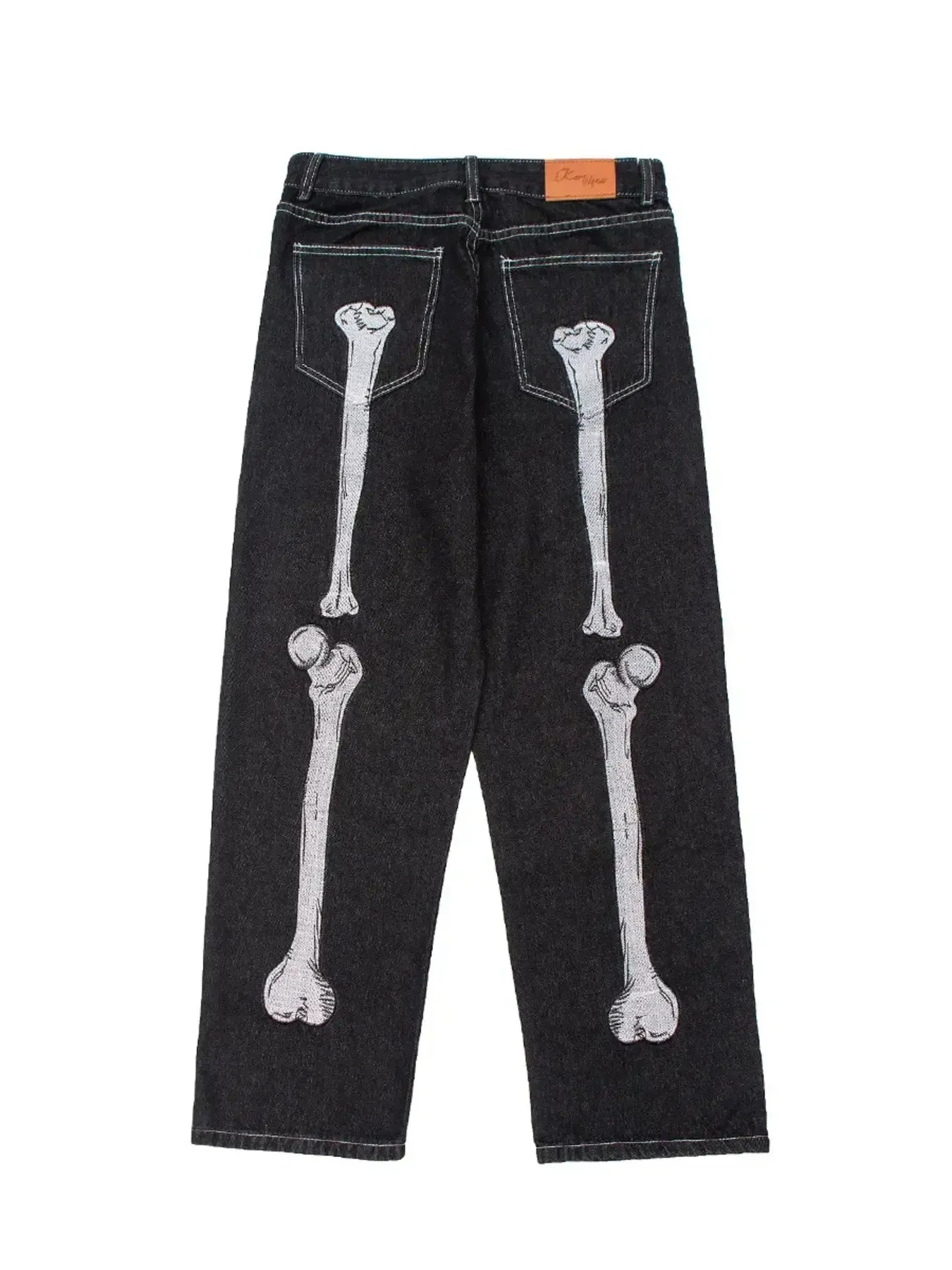 Men's Skeleton Embroidered Straight Leg Jeans Trendsi
