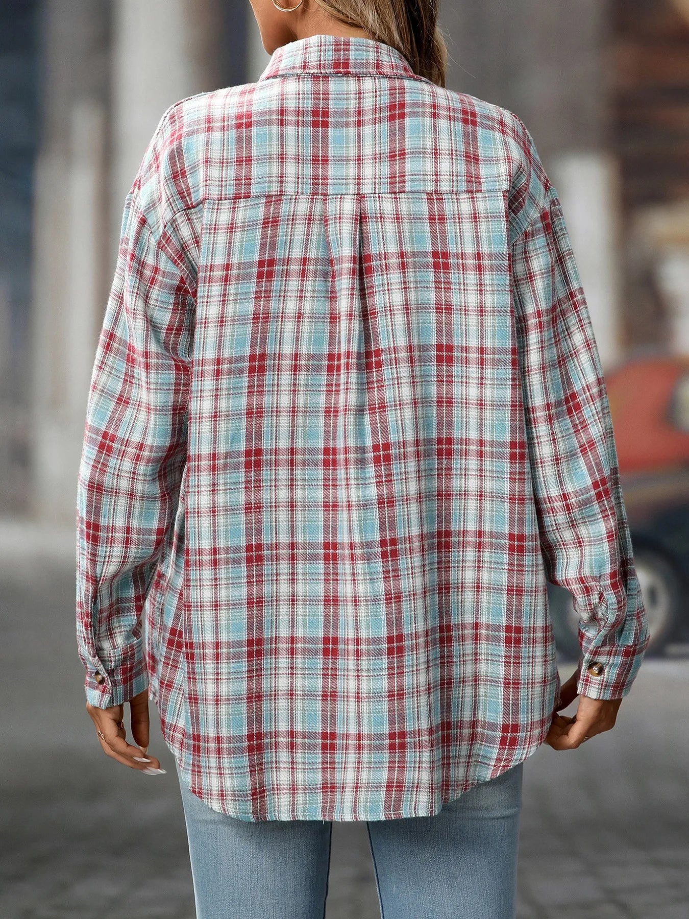 Plaid Button-Down Oversized Shirt Trendsi