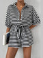 Striped Collared Neck Tie Waist Romper nicholesgifts