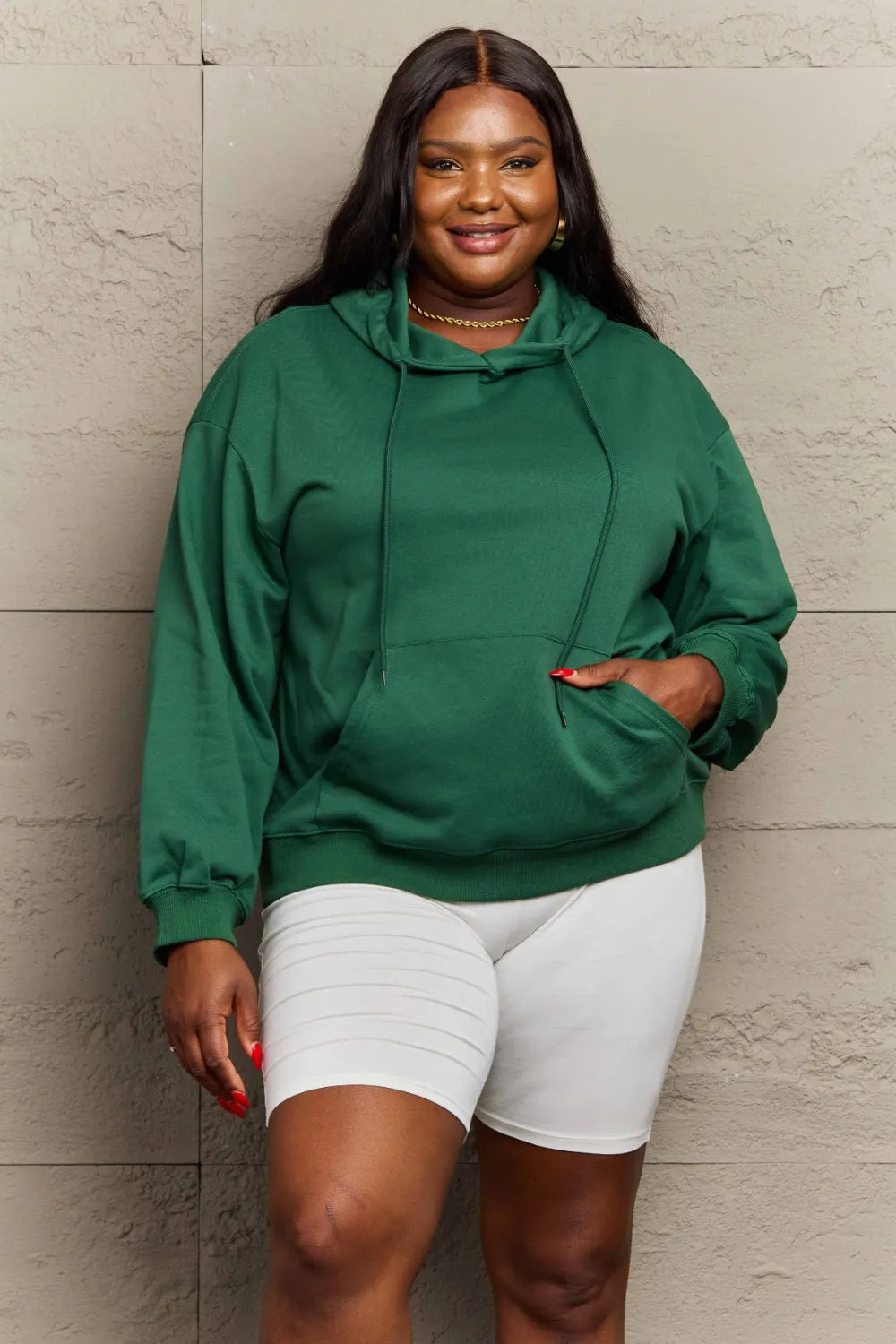 Full Size Long Sleeve Dropped Shoulder Hoodie Trendsi
