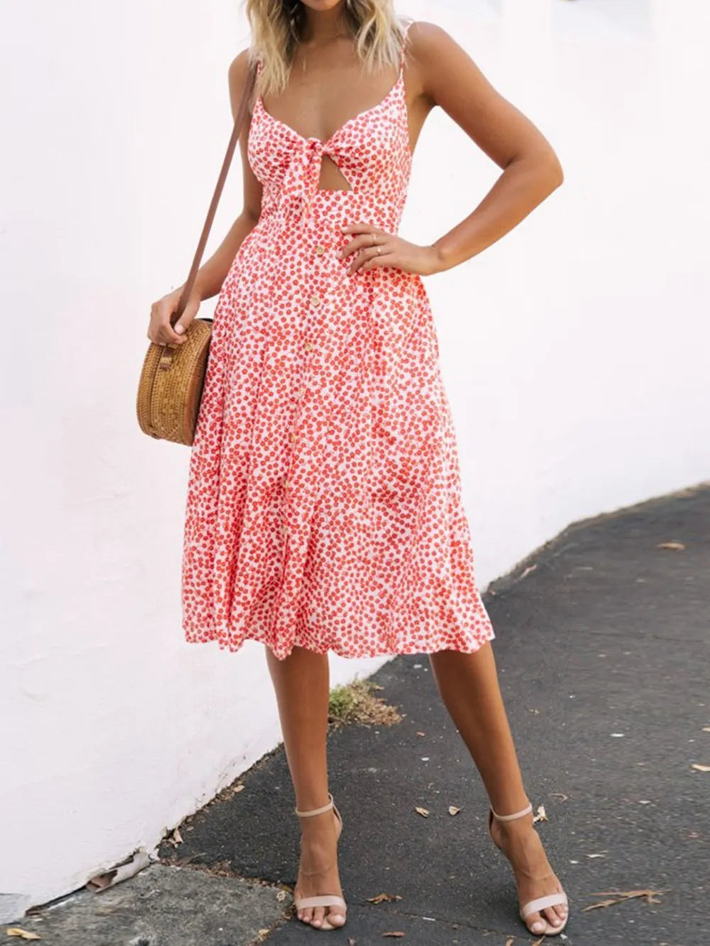 Cutout Smocked Sweetheart Neck Cami Dress nicholesgifts