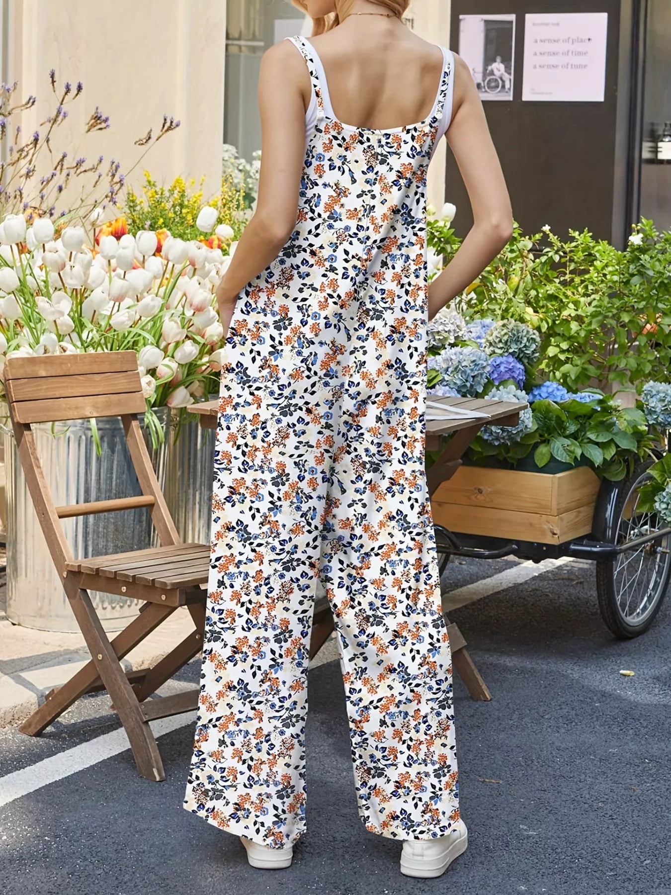 Full Size Floral Print Wide Leg Casual Jumpsuit Plus Size nicholesgifts