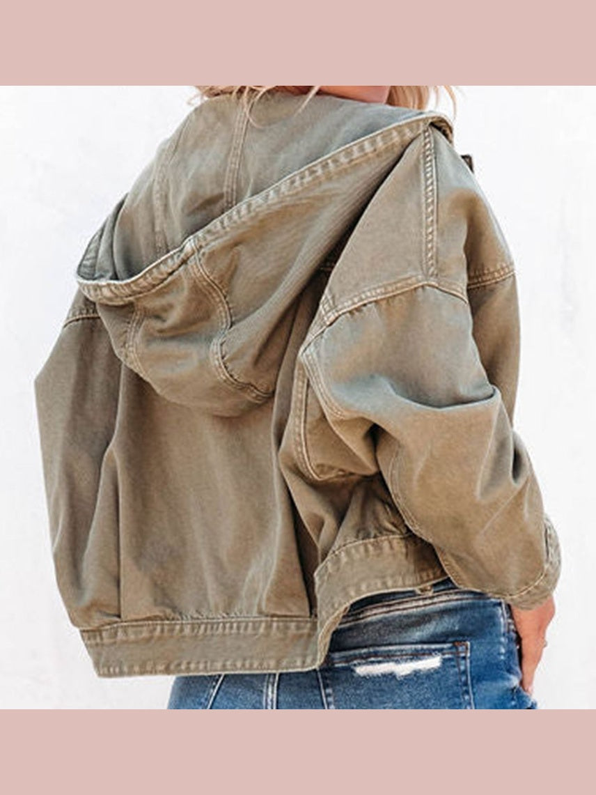 Hooded Dropped Shoulder Denim Jacket nicholesgifts