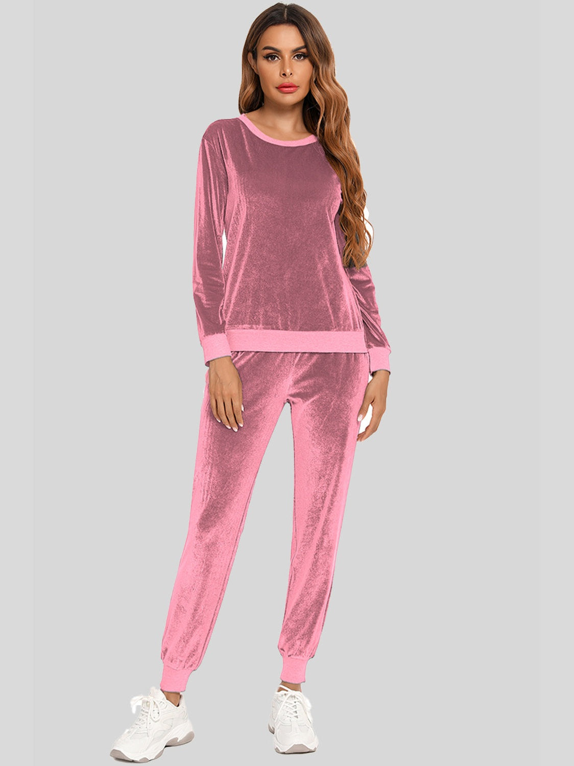 Round Neck Long Sleeve Loungewear Set with Pockets nicholesgifts