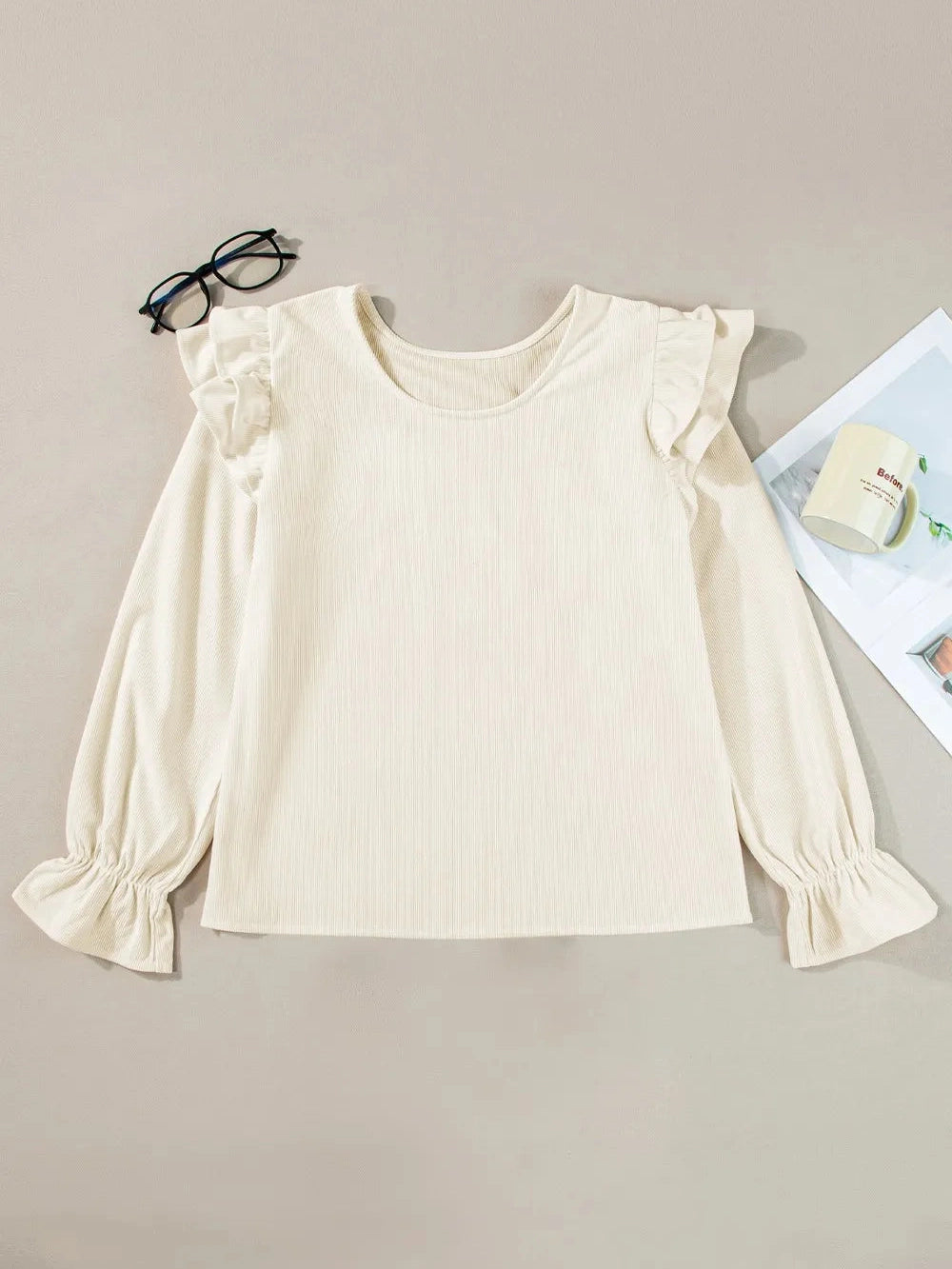Ruffled Round Neck Flounce Sleeve Top NicholesGifts