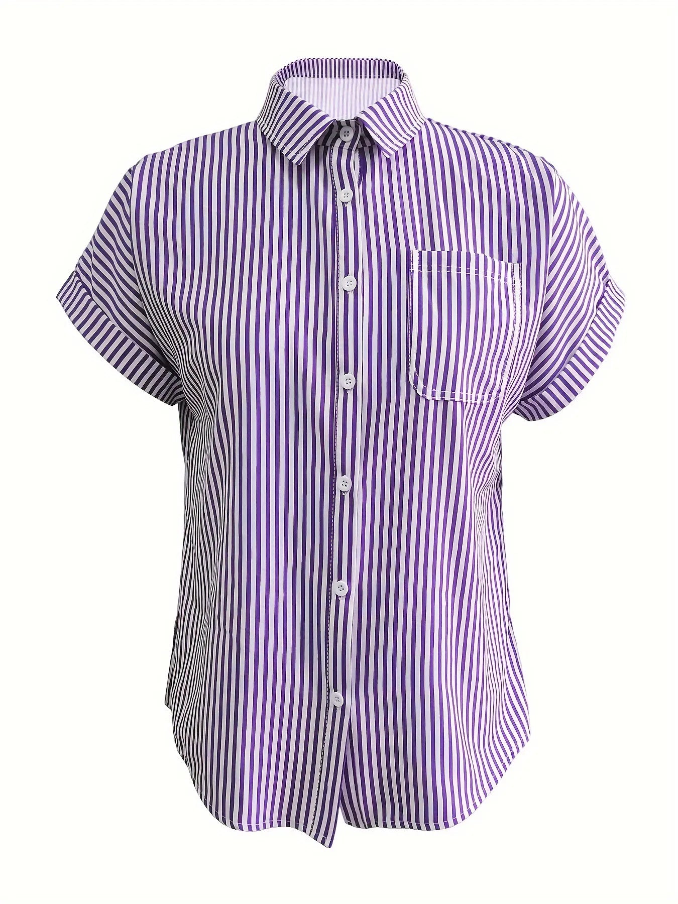Full Size Striped Button-Up Casual Shirt with Pocket Plus Size nicholesgifts