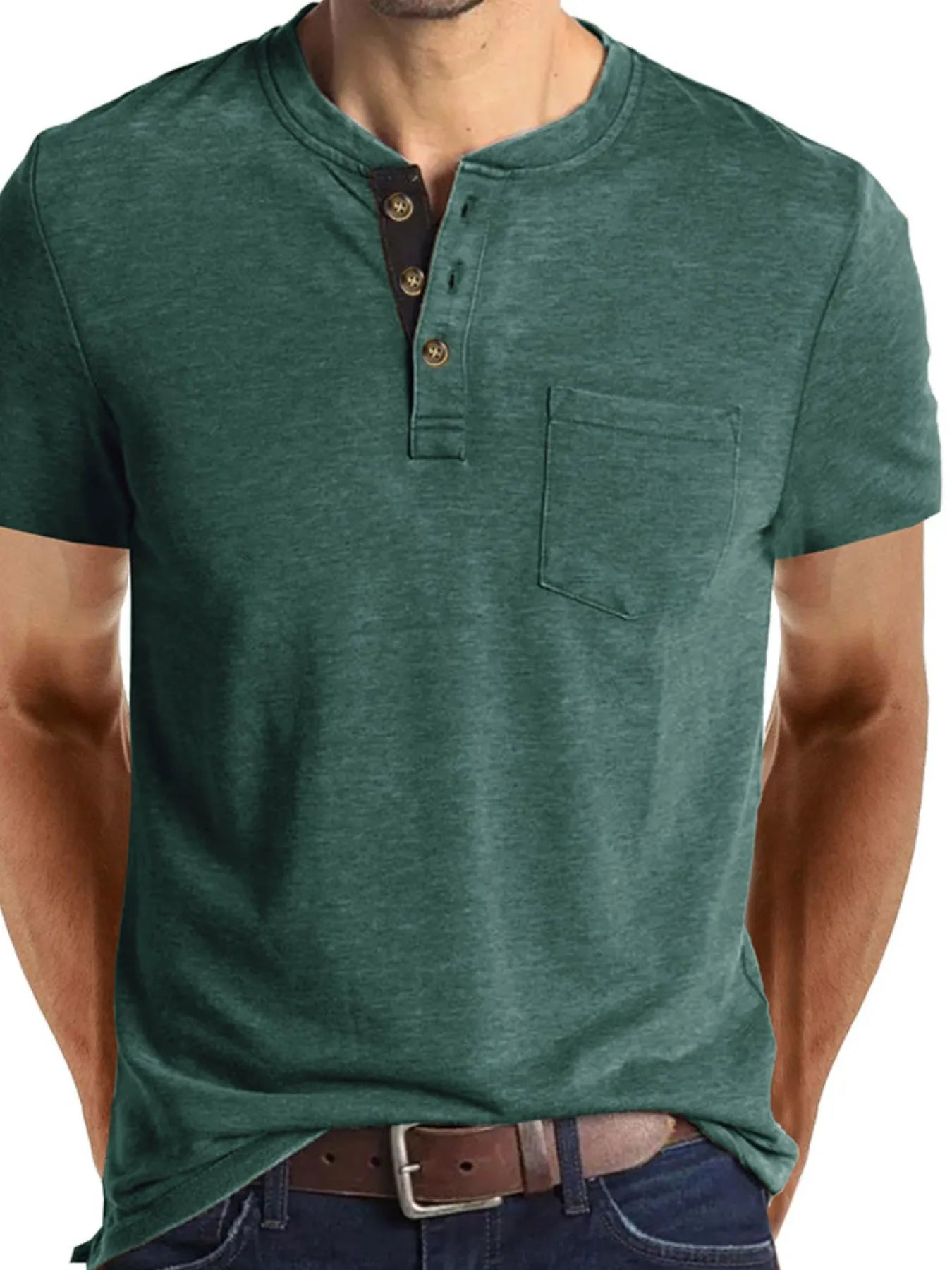Men's Full Size Classic Henley Pocket Polo T-Shirt Plus Size NicholesGifts