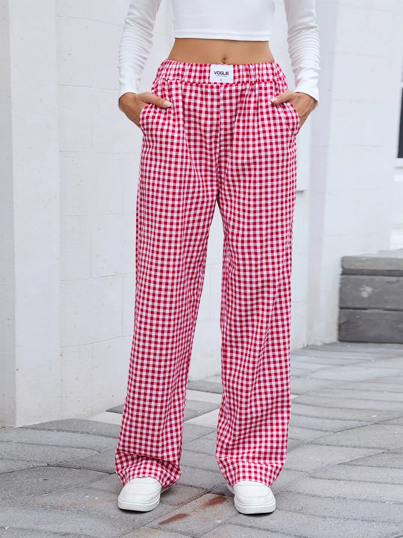 Women Plaid Wide Leg Casual Pants nicholesgifts