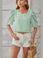 Swiss Dot Round Neck Short Sleeve Blouse nicholesgifts