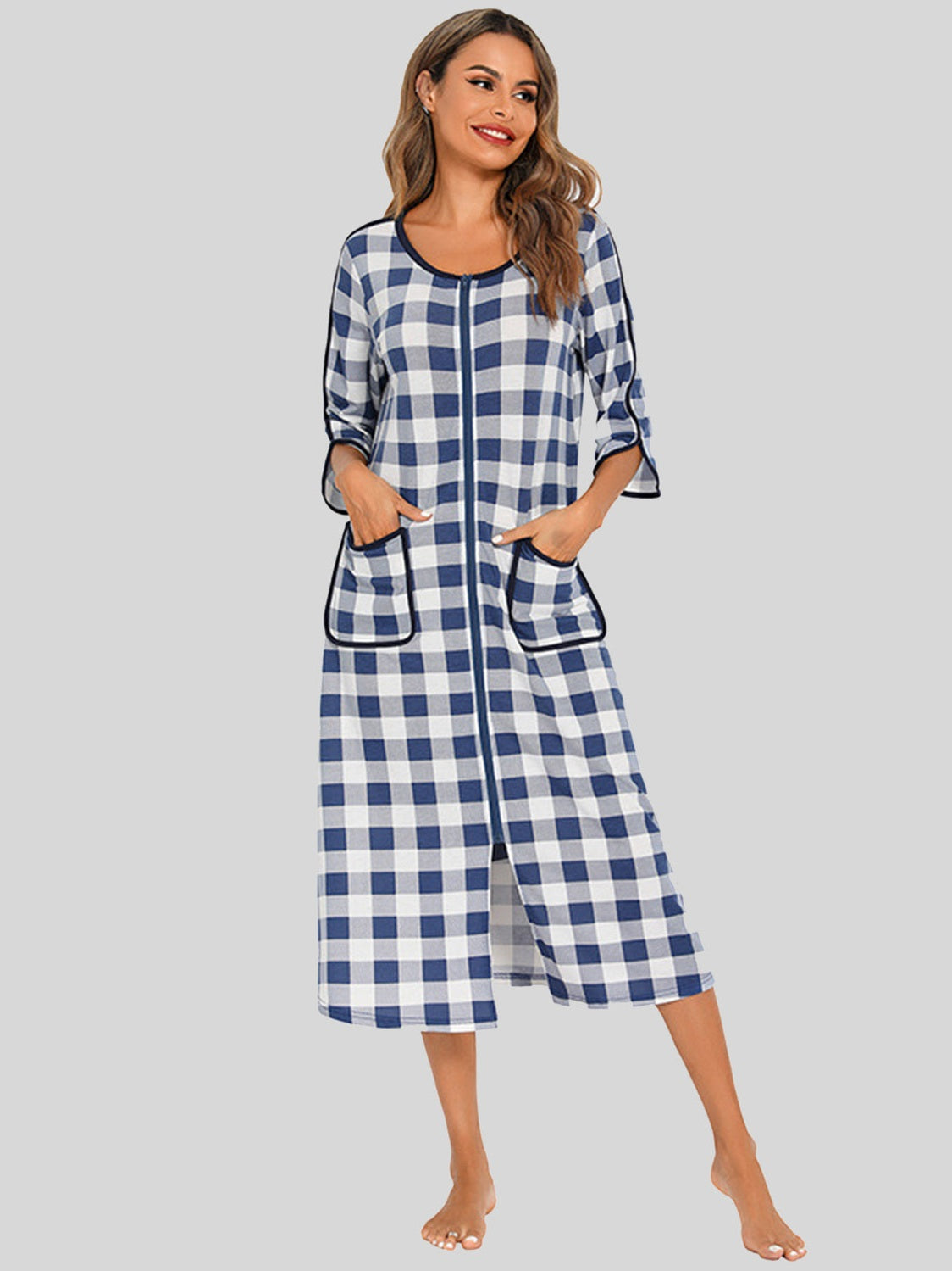 Round Neck Three-Quarter Sleeve Midi Night Dress nicholesgifts