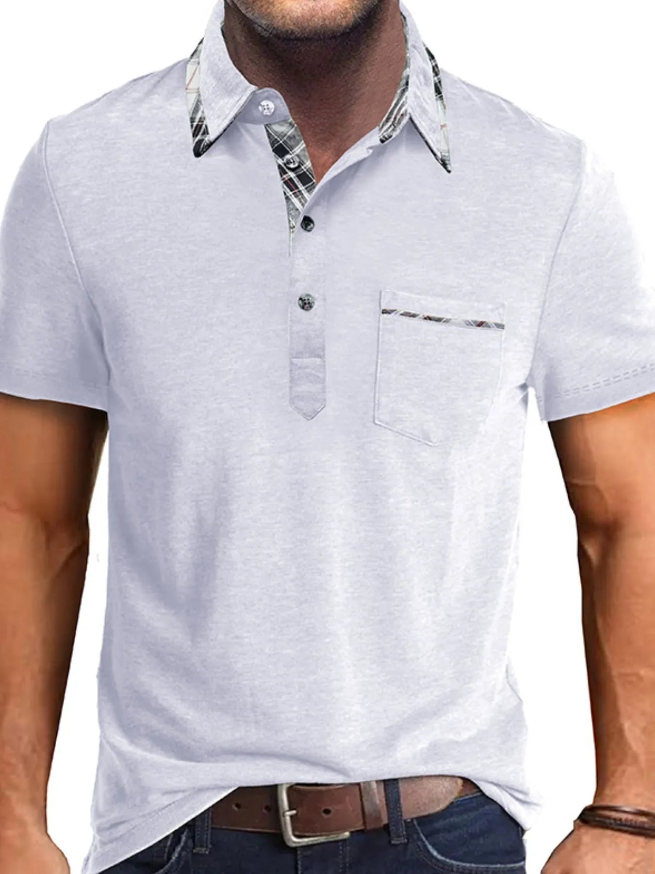 Men's Full Size Classic Plaid Collar Cotton Polo Shirt Plus Size NicholesGifts