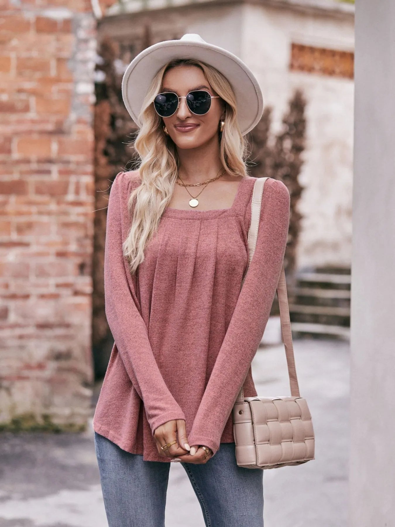 Square Neck Long Sleeve T-Shirt Trendsi