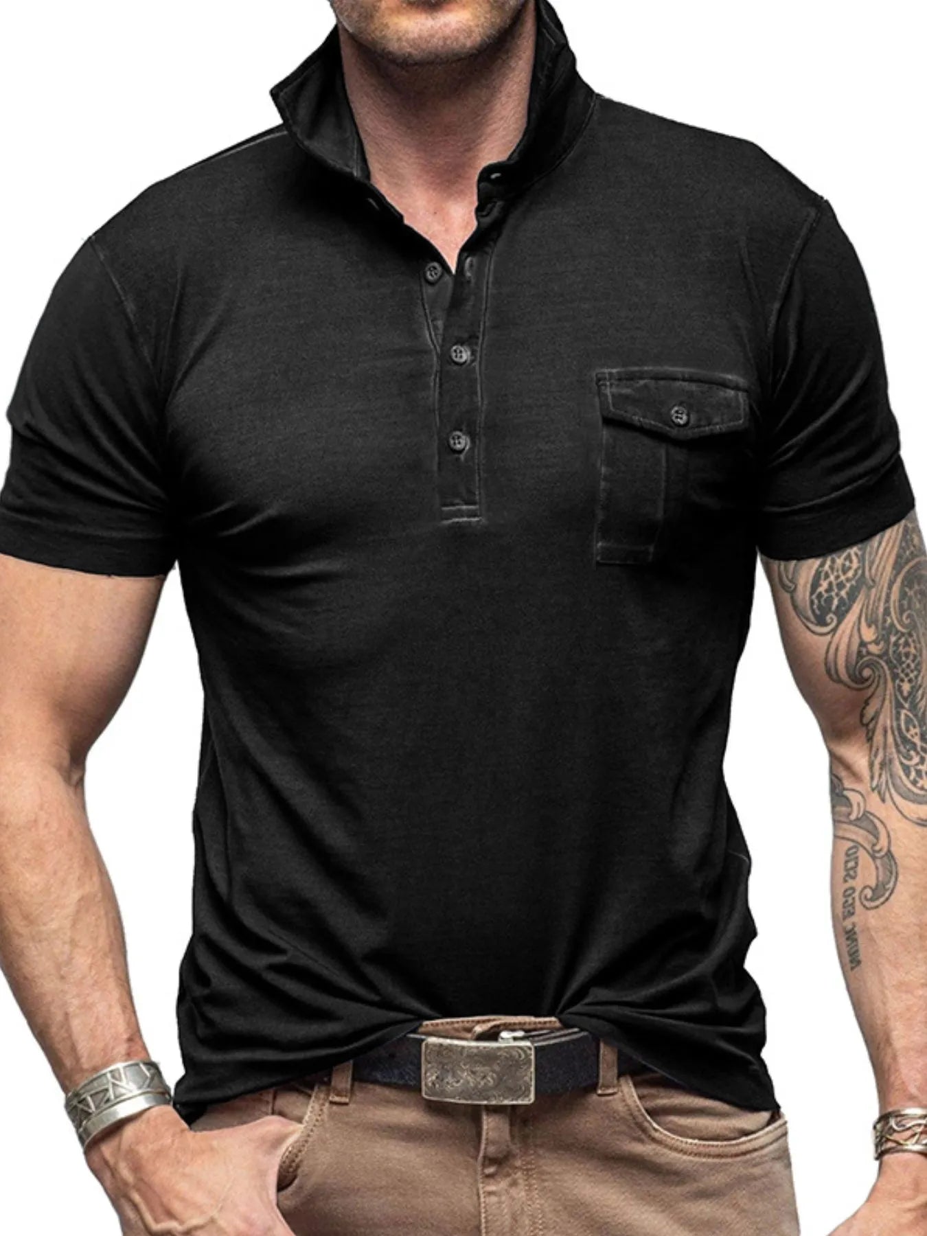 Men's Classic Pocket Polo Shirt with Stand Collar NicholesGifts