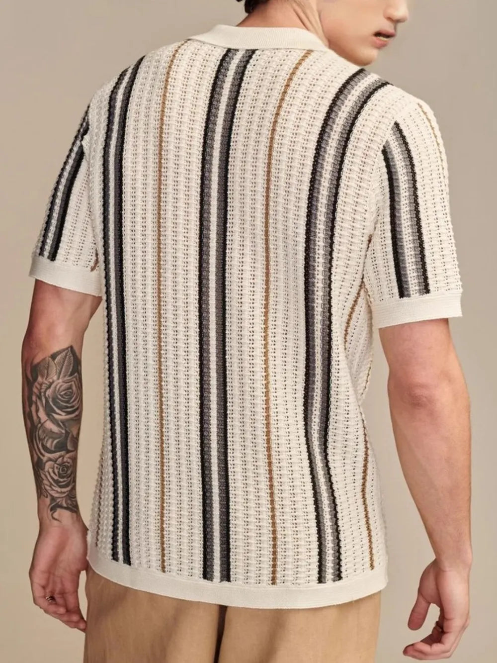 Men's Plus Size Striped Collared Neck Short Sleeve Shirt NicholesGifts