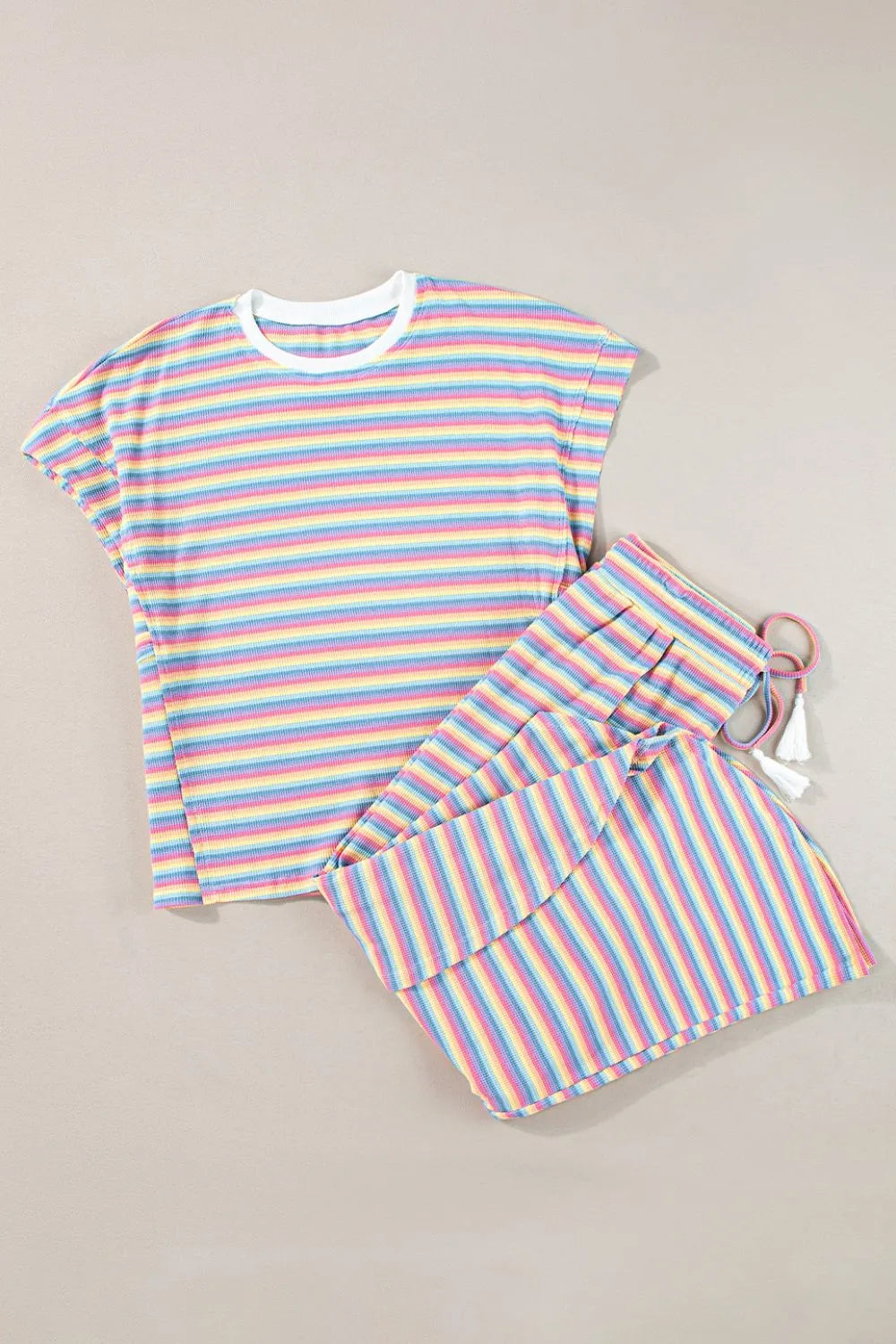 Striped Round Neck Short Sleeve Top and Pants Set NicholesGifts