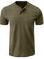 Men's Full Size Casual Henley T-Shirt with Contrast Stitching and Pocket Plus Size nicholesgifts