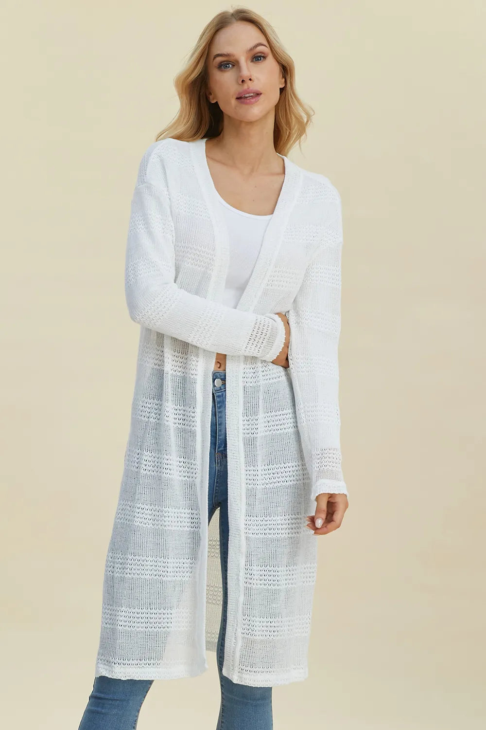 Double Take Full Size Open Front Longline Cardigan NicholesGifts