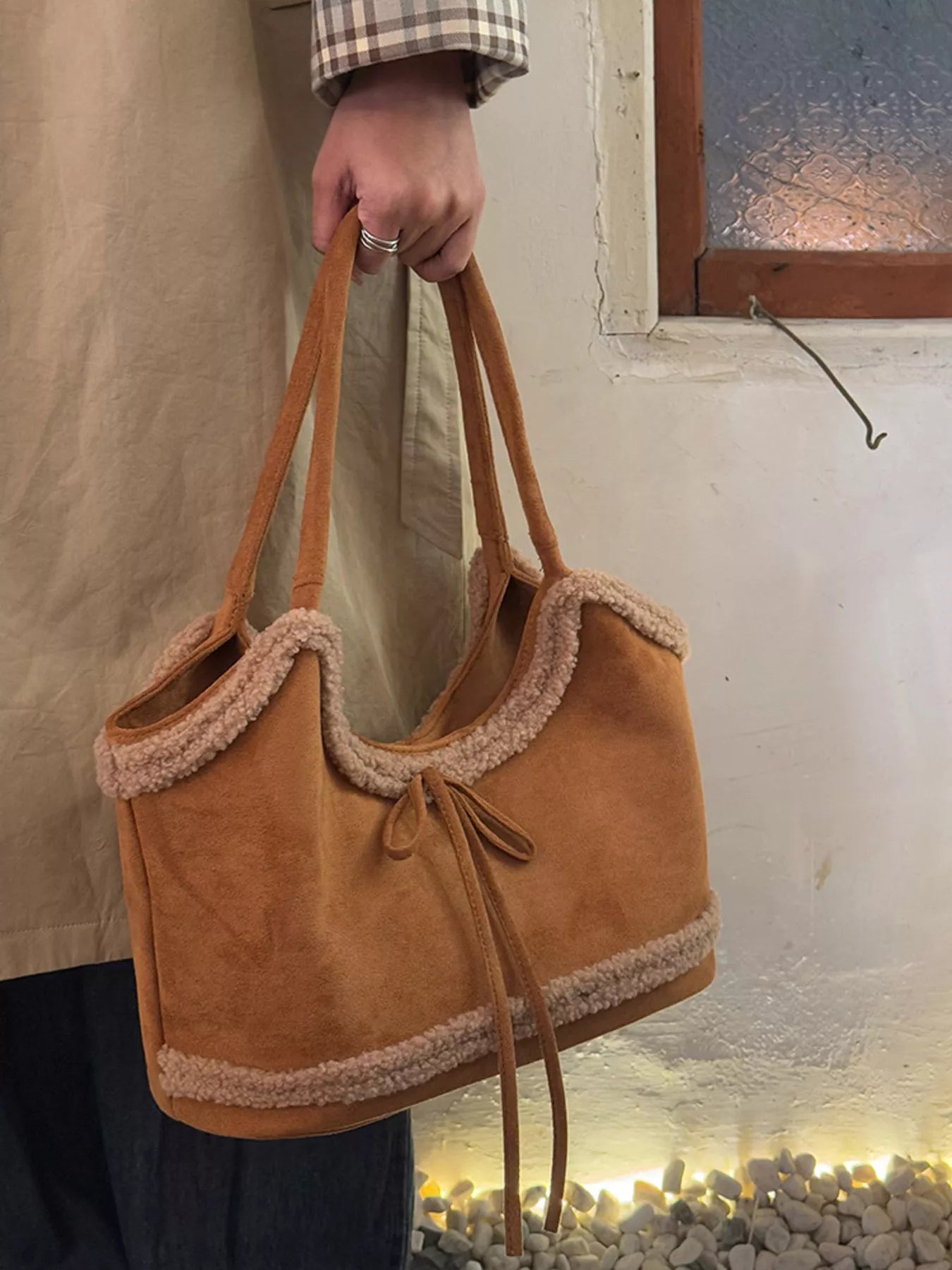 Plush Trim Shoulder Bag nicholesgifts
