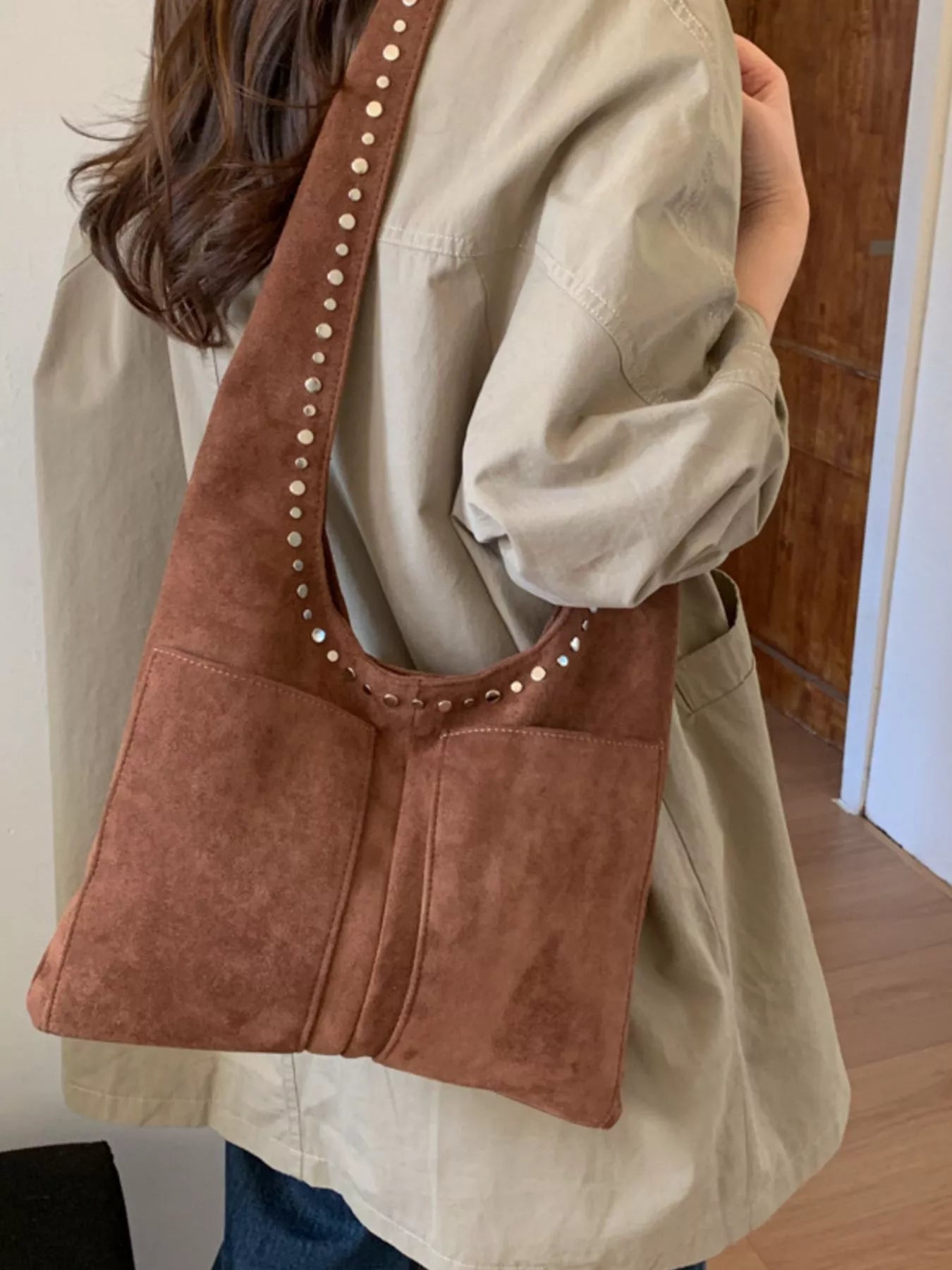 Studded Suede Shoulder Bag nicholesgifts