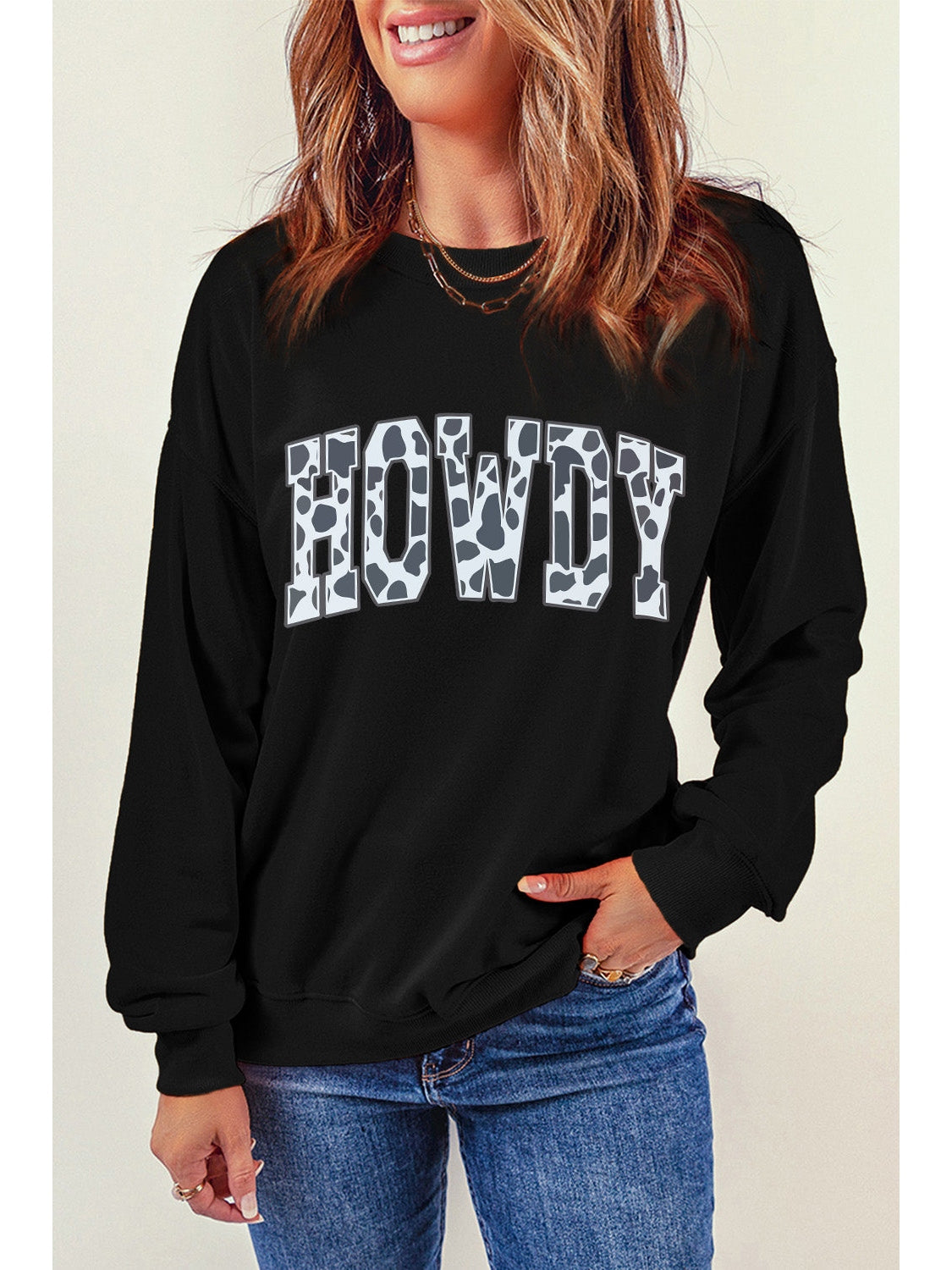 Women Round Neck Long Sleeve Howdy Graphic Sweatshirt nicholesgifts