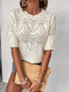 Openwork Round Neck Half Sleeve Sweater nicholesgifts