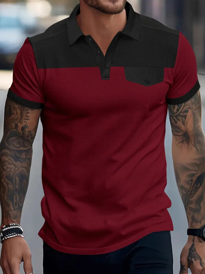 Men's Full Size Waffle-Knit Collared Contrast Polo Plus Size nicholesgifts