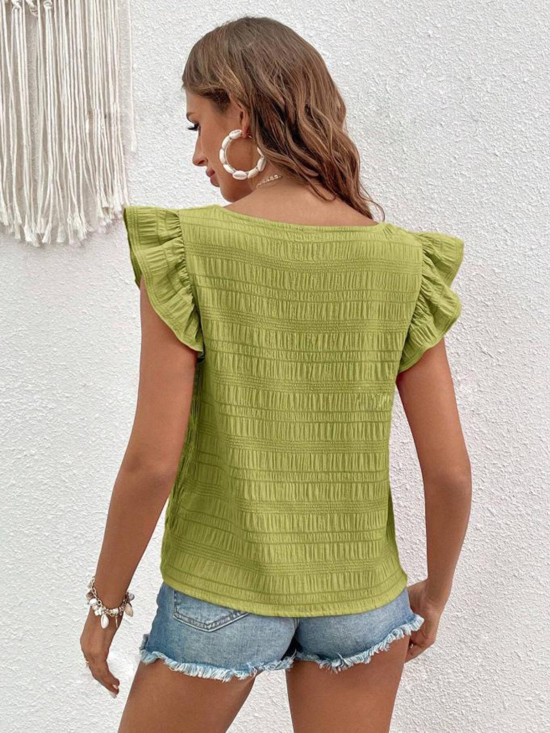 Ruffled Square Neck Cap Sleeve Blouse nicholesgifts