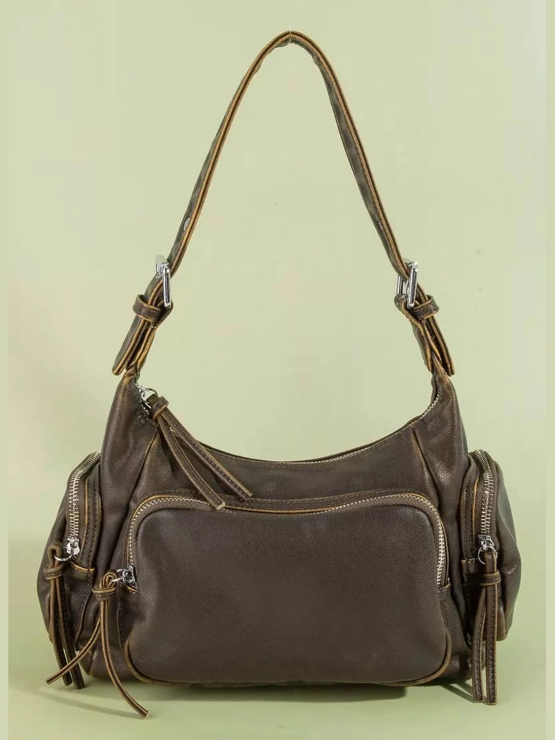 Fame Multi Pocket Leather Shoulder Bag nicholesgifts